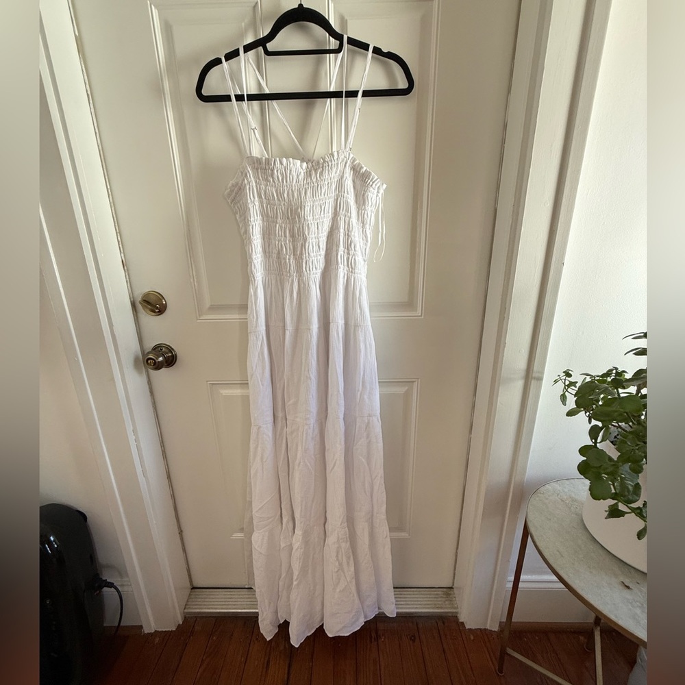 Abercrombie & Fitch White Smocked Maxi Dress XL Tall - Picture 3 of 8